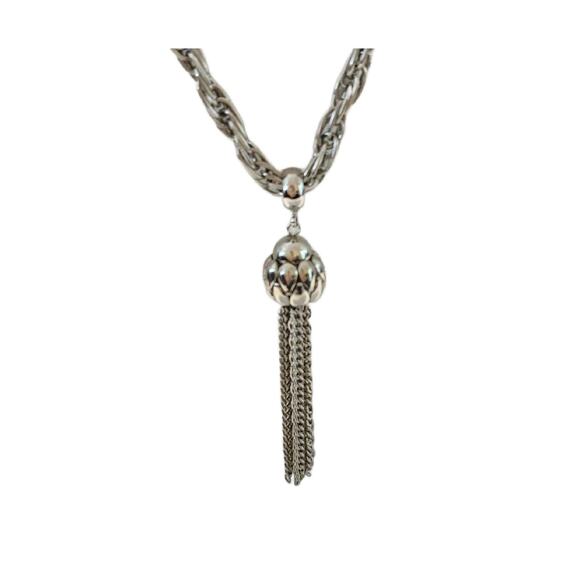 Vintage Silver Tone Ball Tassel Link Necklace - Picture 1 of 10